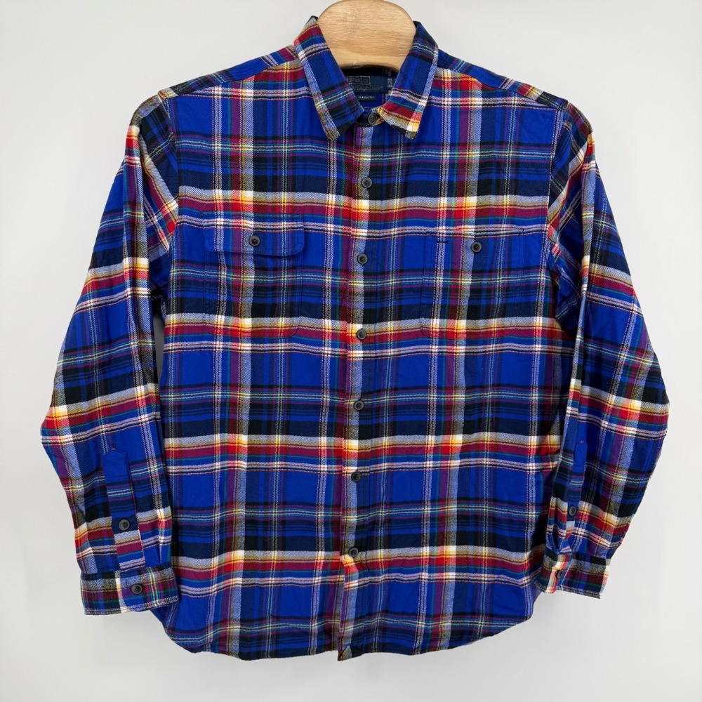 Polo Ralph Lauren Work Shirt Mens XXL Blue Plaid Flannel Classic Fit Button Down